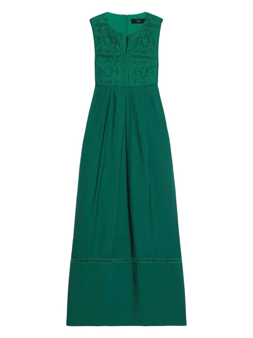 NWT MAX MARA “Volta” Green Cotton Poplin Maxi Dress with Crochet Bodice - Picture 4 of 16